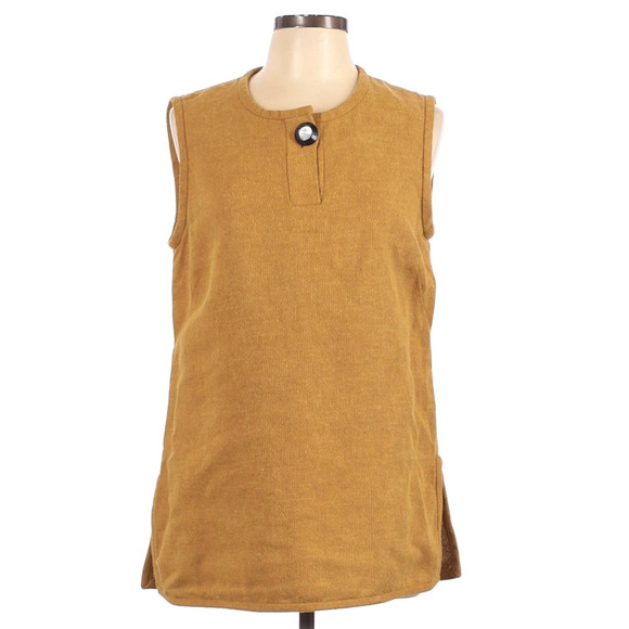 Trademark Tops - Sleeveless Tunic in Mustard with Contrast Button